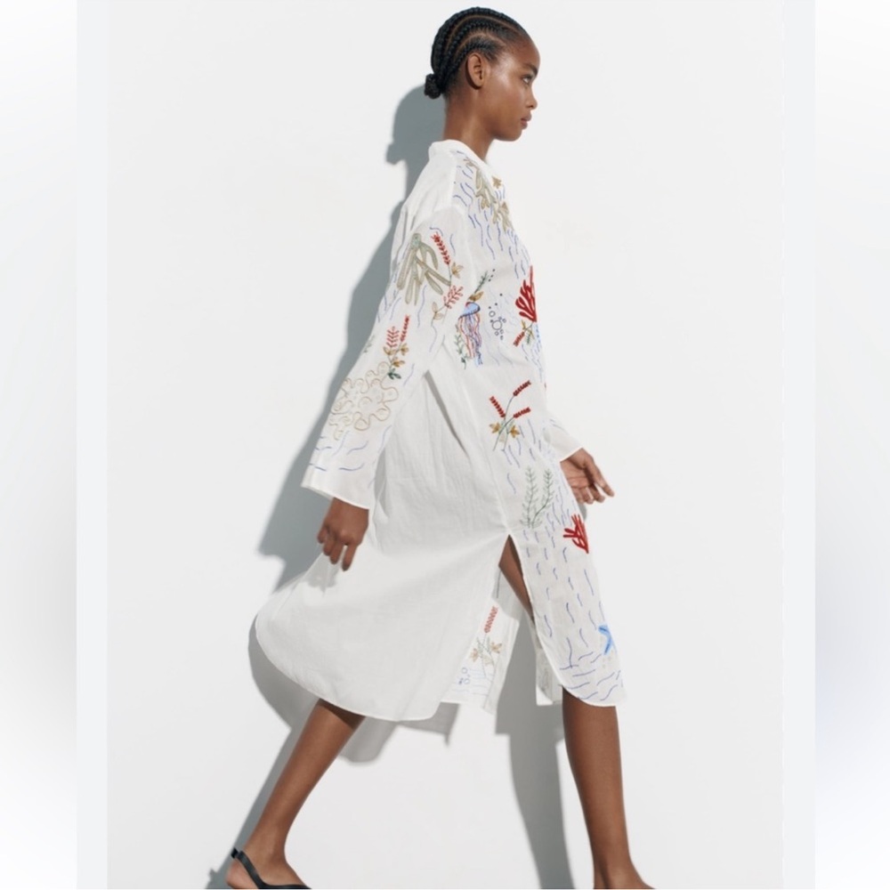 Zara Sea Motif Beach Embroidered Tunic Dress Cover-up Size XS - Picture 2 of 14